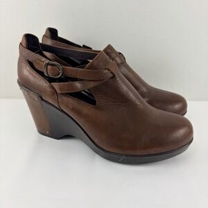Dansko Brown Leather Mary Jane Wedge Heels Womens EU 42 Comfort Shoes